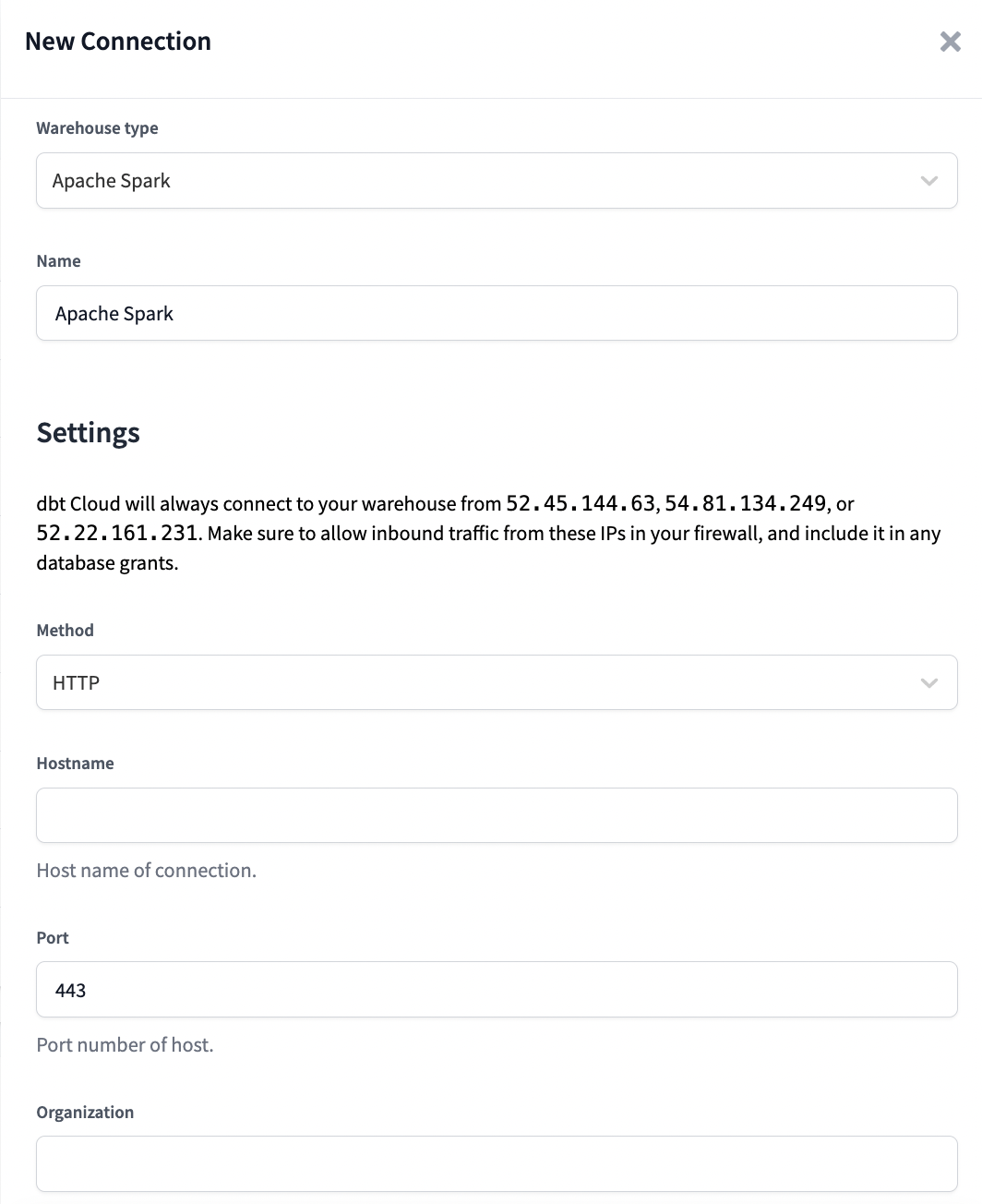 Configuring a Spark connection